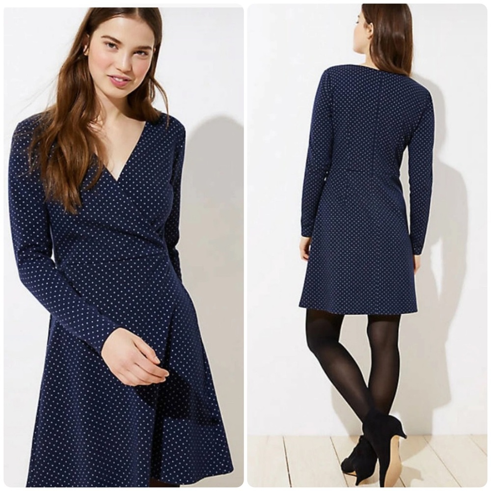 NEW Loft Geo Polka Dot Fit and Flare Swing Dress Navy Size 4